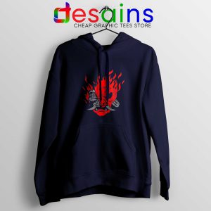 Hoodie Navy Samurai Demon Slim Cyberpunk 2077 Game Video Shirt