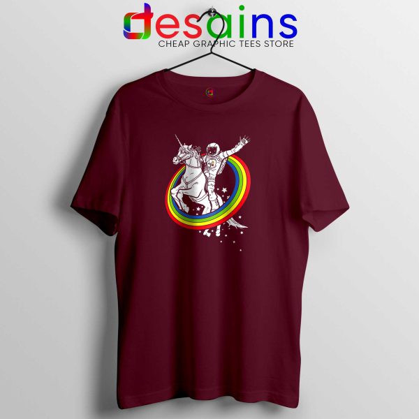 Astronaut Riding Unicorn Maroon Tee Shirt Epic combo Tshirt Funny