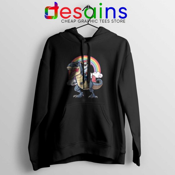 Hoodie Black Unicorn Riding Dinosaur Rainbow Hoodies Unicorns