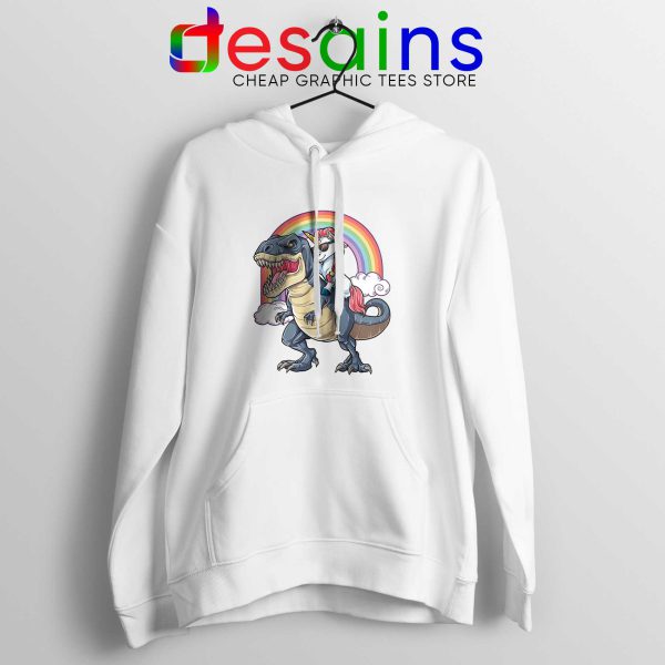 Hoodie White Unicorn Riding Dinosaur Rainbow Hoodies Unicorns