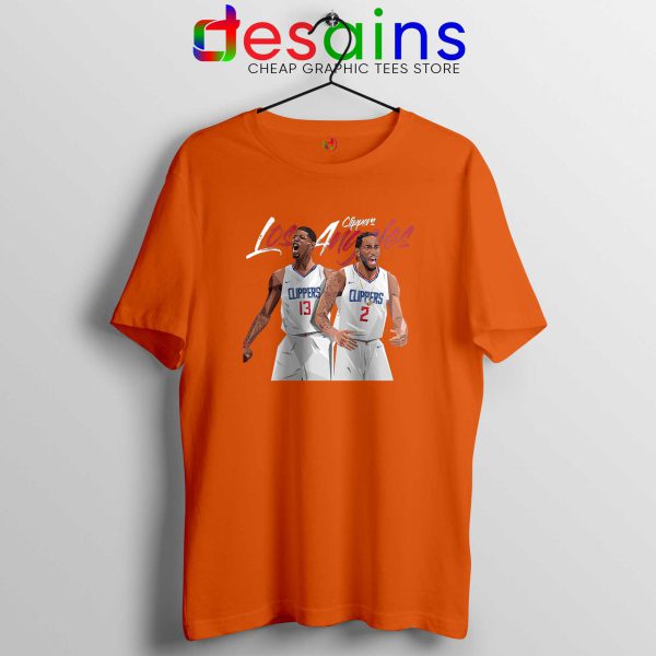 Kawhi Leonard Paul George Orange Tee Shirt LA Clippers Tshirt NBA