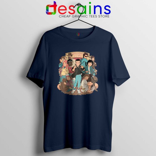 Stranger Things 3 Anime Navy Tee Shirt Stranger Things Netflix Tshirt