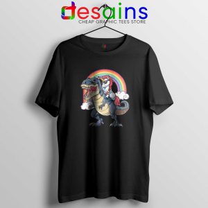 Unicorn Riding Dinosaur Rainbow Black Tshirt Cheap Tee Shirts Unicorns