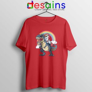 Unicorn Riding Dinosaur Rainbow Red Tshirt Cheap Tee Shirts Unicorns