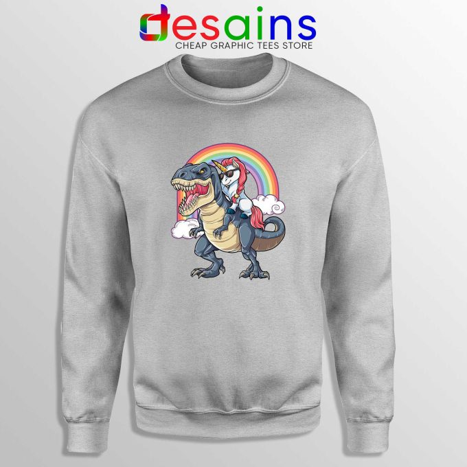 Unicorn Riding Dinosaur Rainbow Sport Grey Sweatshirt Sweater Unicorns