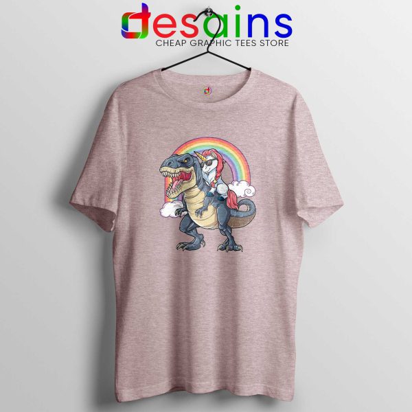 Unicorn Riding Dinosaur Rainbow Sport Grey Tshirt Tee Shirts Unicorns