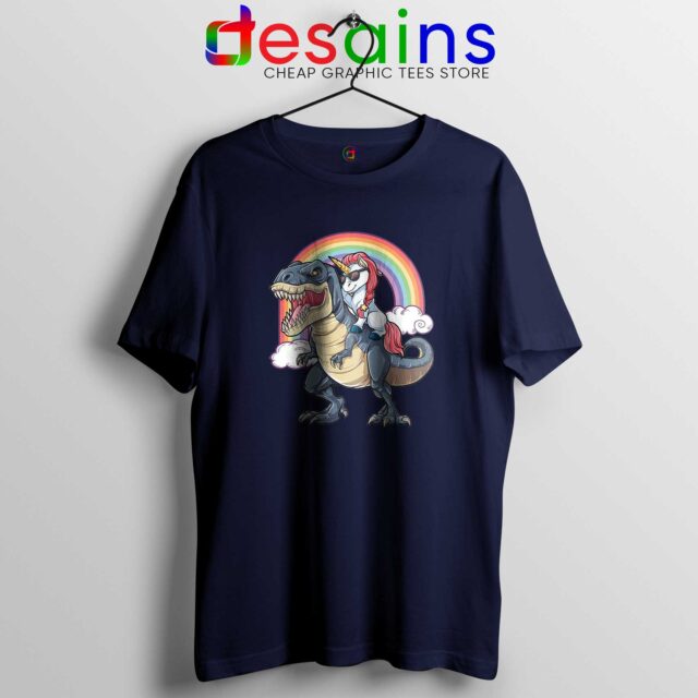Unicorn Riding Dinosaur Rainbow Tshirt Dude Party Gifts