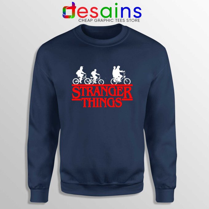 Bikes Stranger Things Navy Sweatshirt Cheap Stranger Things Graphic Sweater