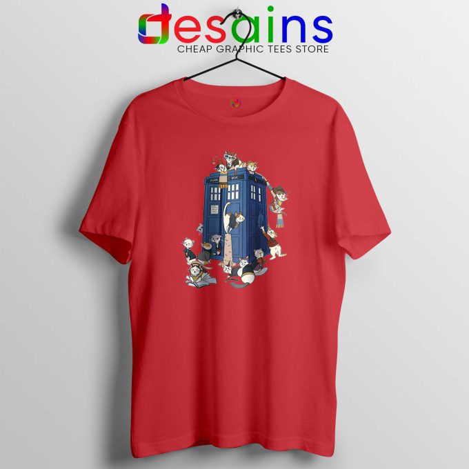 Doctor Mew Red Tshirt Funny Doctor Who Cats Tardis Cheap Tee Shirts