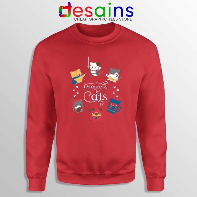Dungeons and Cats Red Sweatshirt Cheap Crewneck Dungeons and Dragons