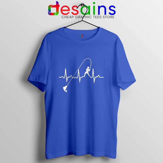 Fishing Heartbeat Blue Tshirt Cheap Fishing Graphic Tees Shirts