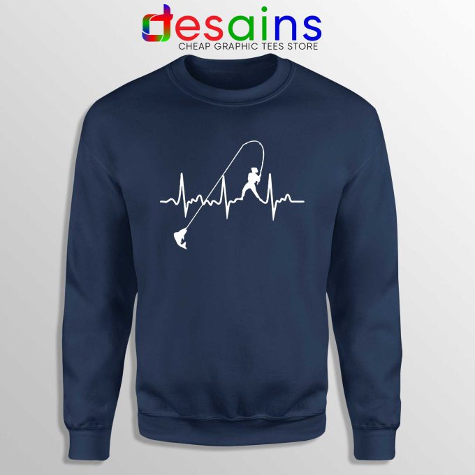 Fishing Heartbeat Navy Sweatshirt Crewneck Fishing Graphic Sweater