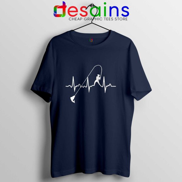 Fishing Heartbeat Navy Tshirt Cheap Fishing Graphic Tees Shirts