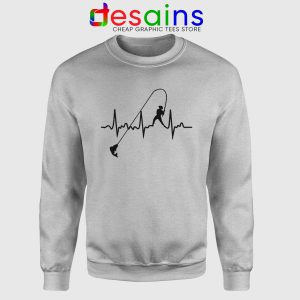 Fishing Heartbeat Sport Grey Sweatshirt Cheap Fishing Graphic Sweater