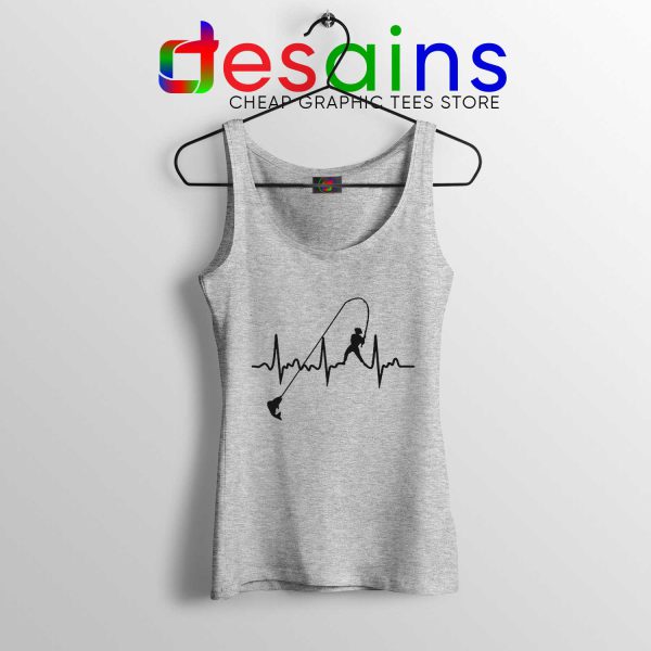 Fishing Heartbeat Sport Grey Tank Top Cheap Graphic Fishing Tank Tops Sale