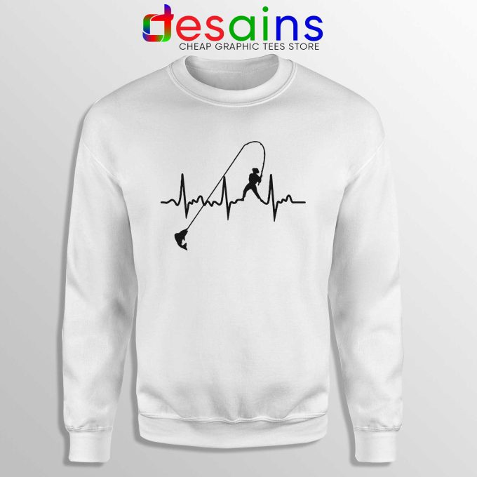 Fishing Heartbeat White Sweatshirt Cheap Fishing Graphic Sweater