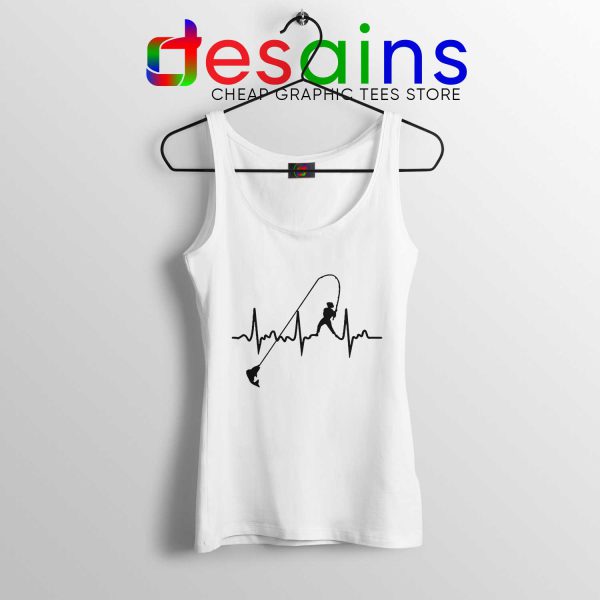 Fishing Heartbeat White Tank Top Cheap Graphic Fishing Tank Tops Sale