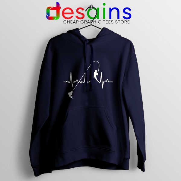 Hoodie Navy Fishing Heartbeat Cheap Graphic Fishing Hoodies Fisherman