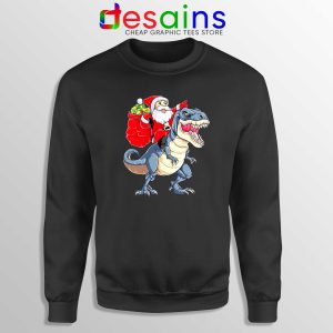 Santa Riding Dinosaur Black Sweatshirt Cheap Ugly Sweater Santa Christmas