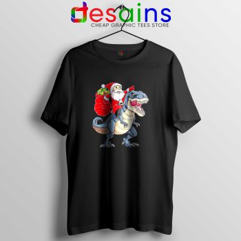 Santa Riding Dinosaur Black Tshirt Cheap Tee Shirts Dinosaur Christmas