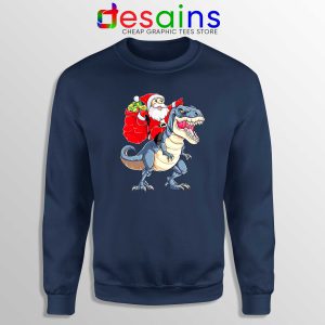 Santa Riding Dinosaur Navy Sweatshirt Cheap Ugly Sweater Santa Christmas