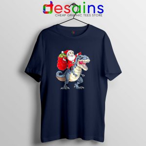 Santa Riding Dinosaur Navy Tshirt Cheap Tee Shirts Dinosaur Christmas