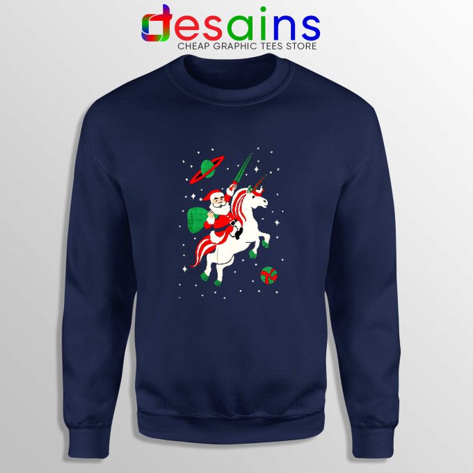 Santa Unicorn Ugly Christmas Navy Sweatshirt Cheap Funny Unicorn Sweater
