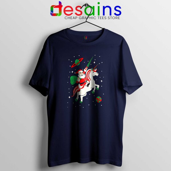 Santa Unicorn Ugly Christmas Navy Tshirt Funny Cheap Tee Shirts Unicorn