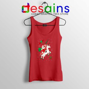 Santa Unicorn Ugly Christmas Red Tank Top Santa Riding a Unicorn Tank Tops