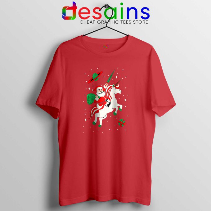 Santa Unicorn Ugly Christmas Red Tshirt Funny Cheap Tee Shirts Unicorn