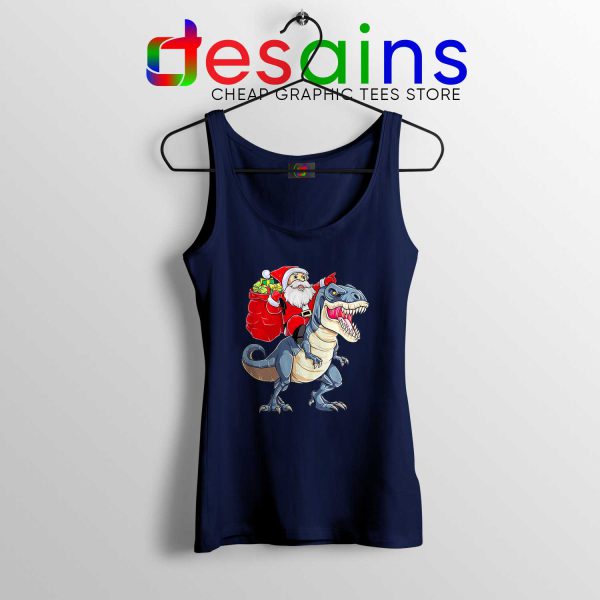 Tank Top Navy Santa Riding Dinosaur Best Tank Tops Santa Christmas