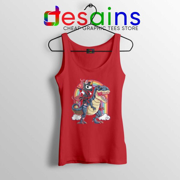 Unicorn Ninja Riding Dinosaur Red Tank Top Unicorns and Rainbows Tank Tops