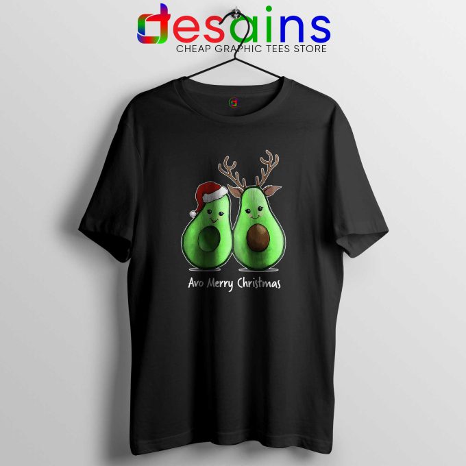 Avo Merry Christmas Black Tshirt Santa and Deer Avocado Tee Shirts