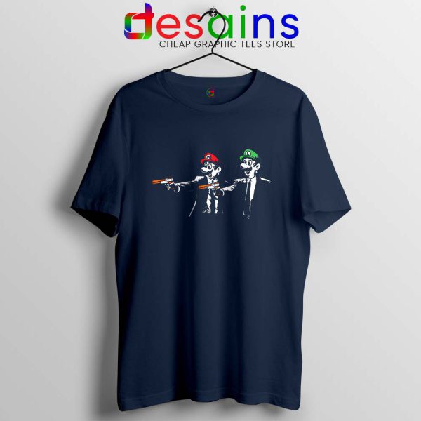 Bros Fiction Navy Tshirt Mario Bros Pulp Fiction Tee Shirts GILDAN S-3XL