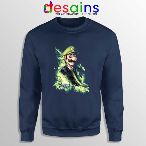 Elegant Luigi Navy Sweatshirt SSBU Luigi Player Sweater Game