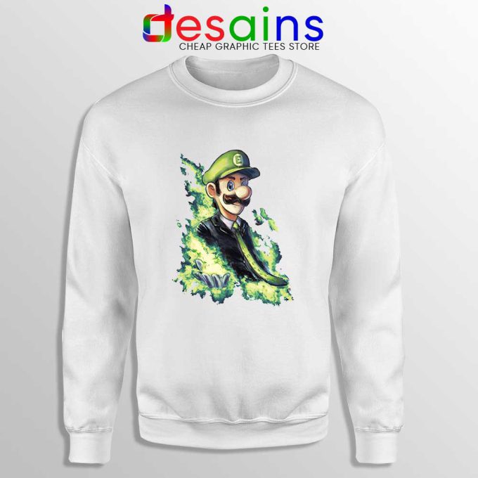 Elegant Luigi White Sweatshirt SSBU Luigi Player Sweater Game