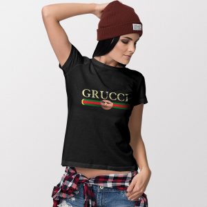 Grucci Despicable Me Gru Women BLack Tshirt Funny Logo