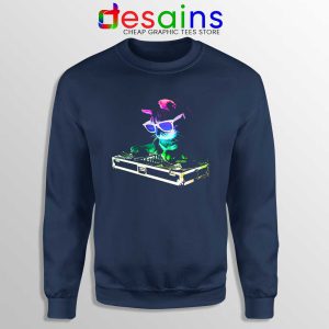 House Cat Rainbow DJ Kitty Navy Sweatshirt Funny Cat DJ Sweater