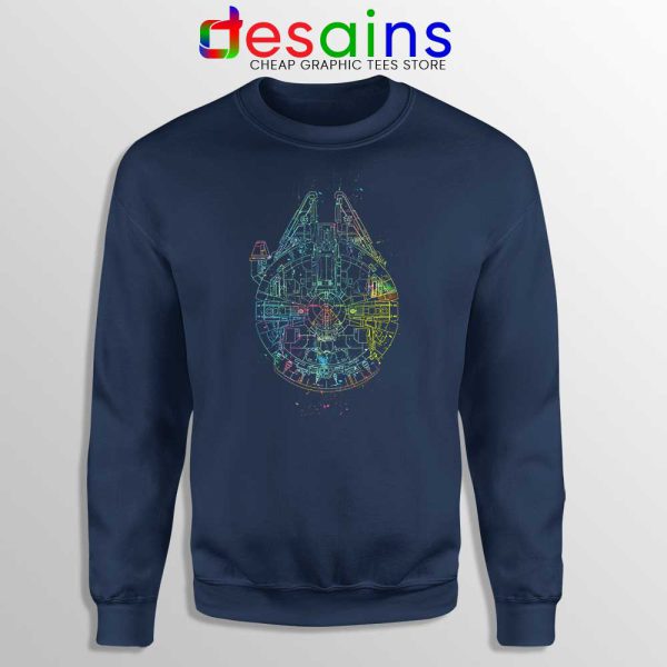 Millenium Falcon Painted Schematic Navy Sweatshirt Star Wars Starship