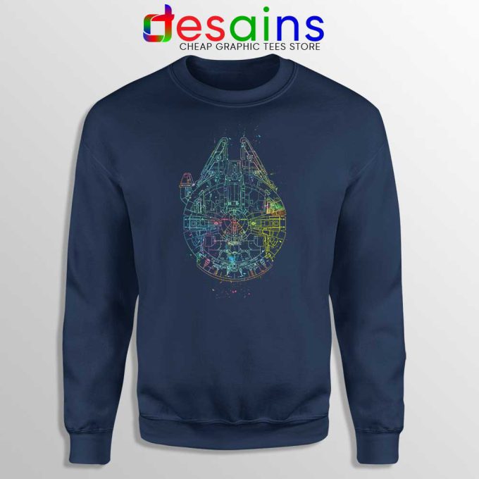 Millenium Falcon Painted Schematic Navy Sweatshirt Star Wars Starship