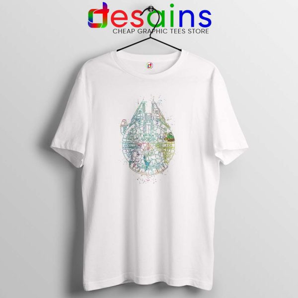 Millenium Falcon Painted Schematic White Tshirt Star Wars Starship Tees Shirts