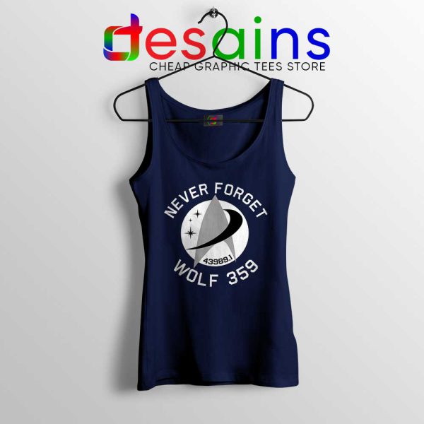 Never Forget Wolf 359 Navy Tank Top Star Trek Tank Tops GILDAN S-3XL