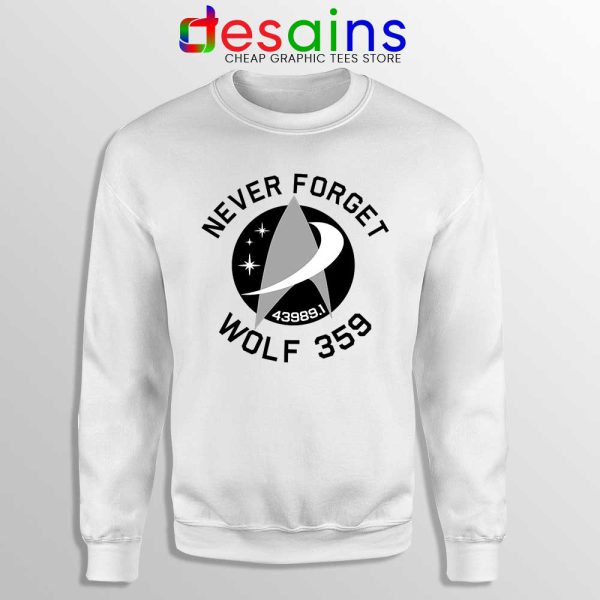 Never Forget Wolf 359 White Sweatshirt Star Trek Sweater GILDAN S-2XL