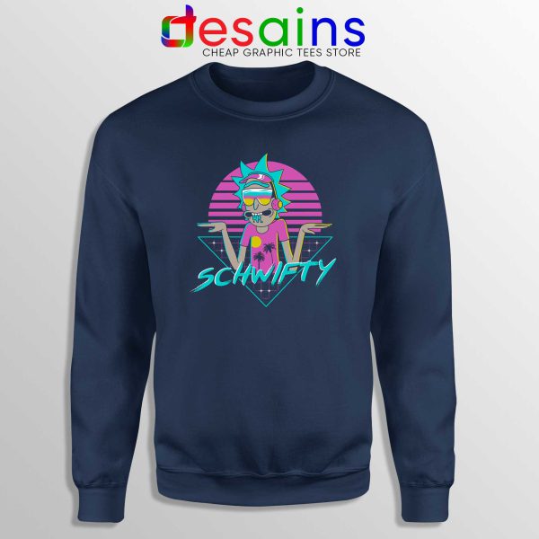 Rad Schwifty Rick Morty Navy Sweatshirt Rick in Synthwave 80s Retro