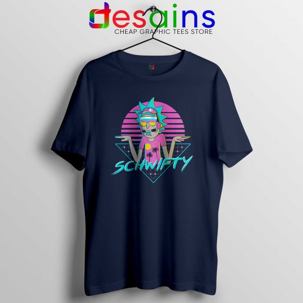 Rad Schwifty Rick Morty Navy Tshirt Rick in Synthwave 80s Retro Tee Shirts