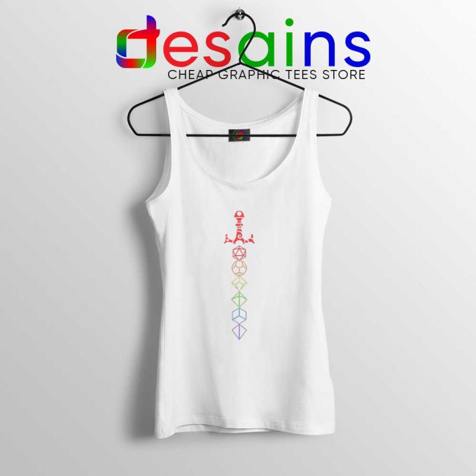 Rainbow Dice Sword LGBT White Tank Top Dungeons And Dragons Tank Tops