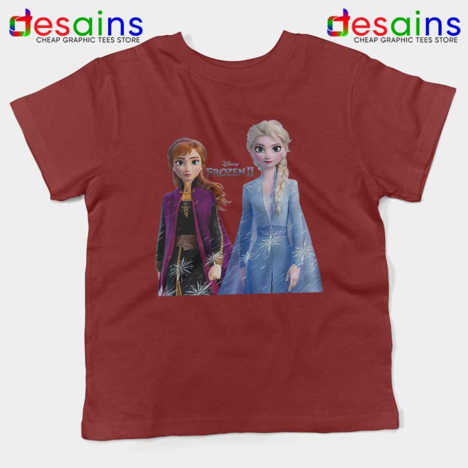 Elsa Anna Frozen 2 Maroon Kids Tshirt Disney Film Merch Youth Tee Shirts