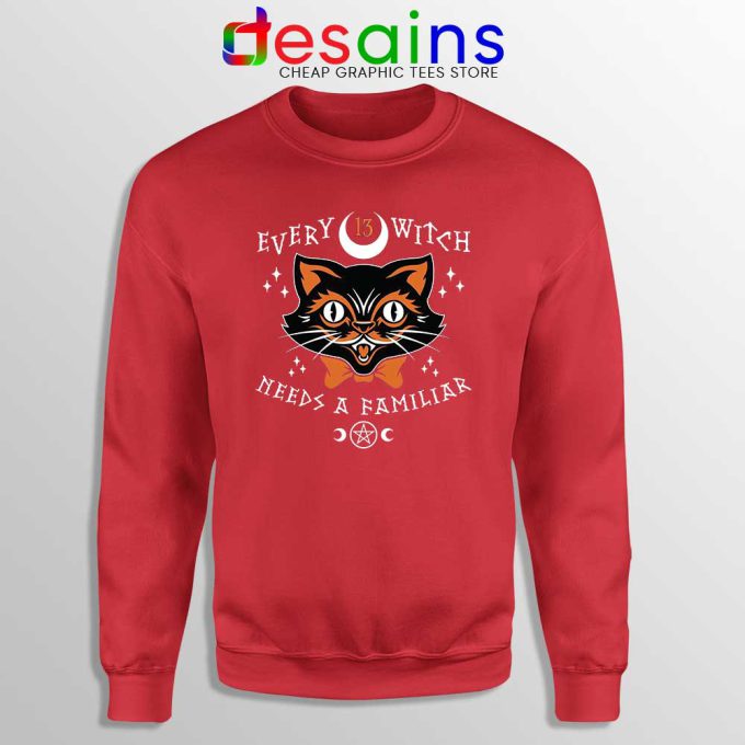 Every Witch Needs a Familiar Red Sweatshirt Cat Familiars Sweater S-3XL