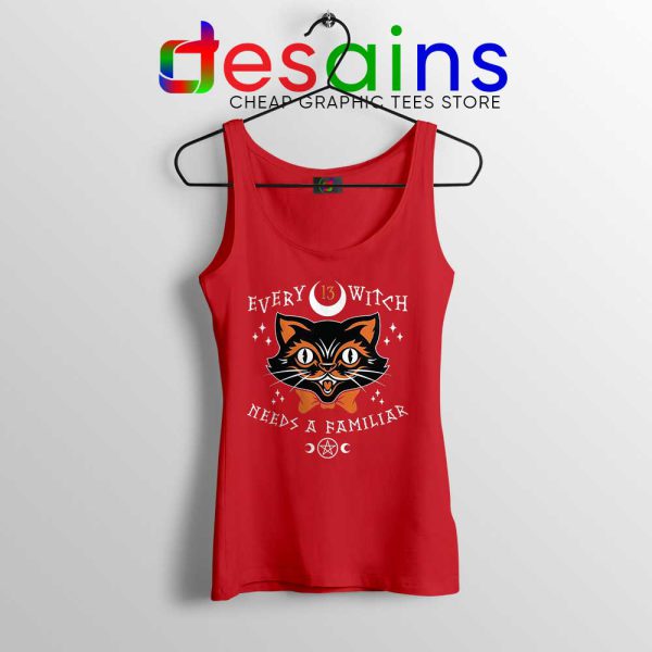 Every Witch Needs a Familiar Red Tank Top Cat Familiars Tank Tops S-3XL