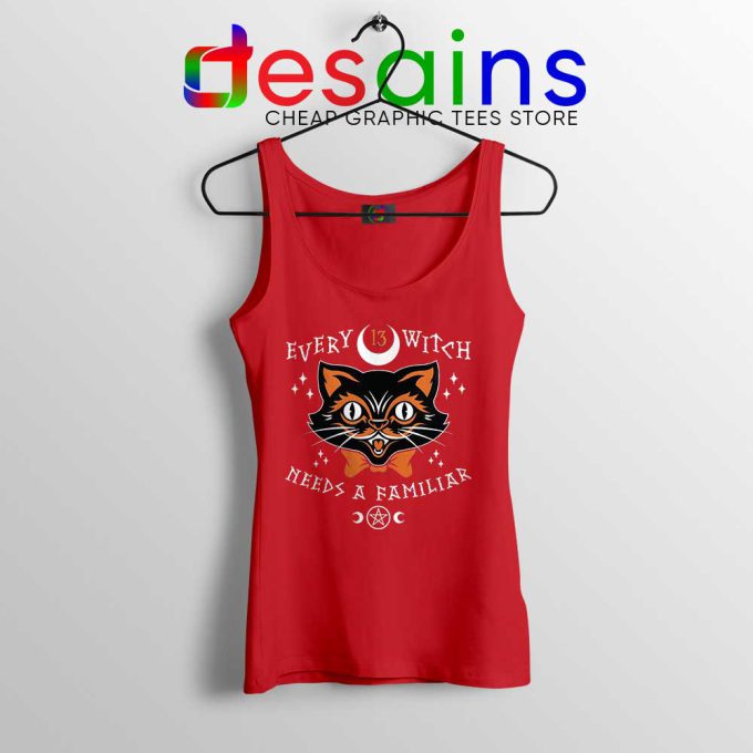 Every Witch Needs a Familiar Red Tank Top Cat Familiars Tank Tops S-3XL